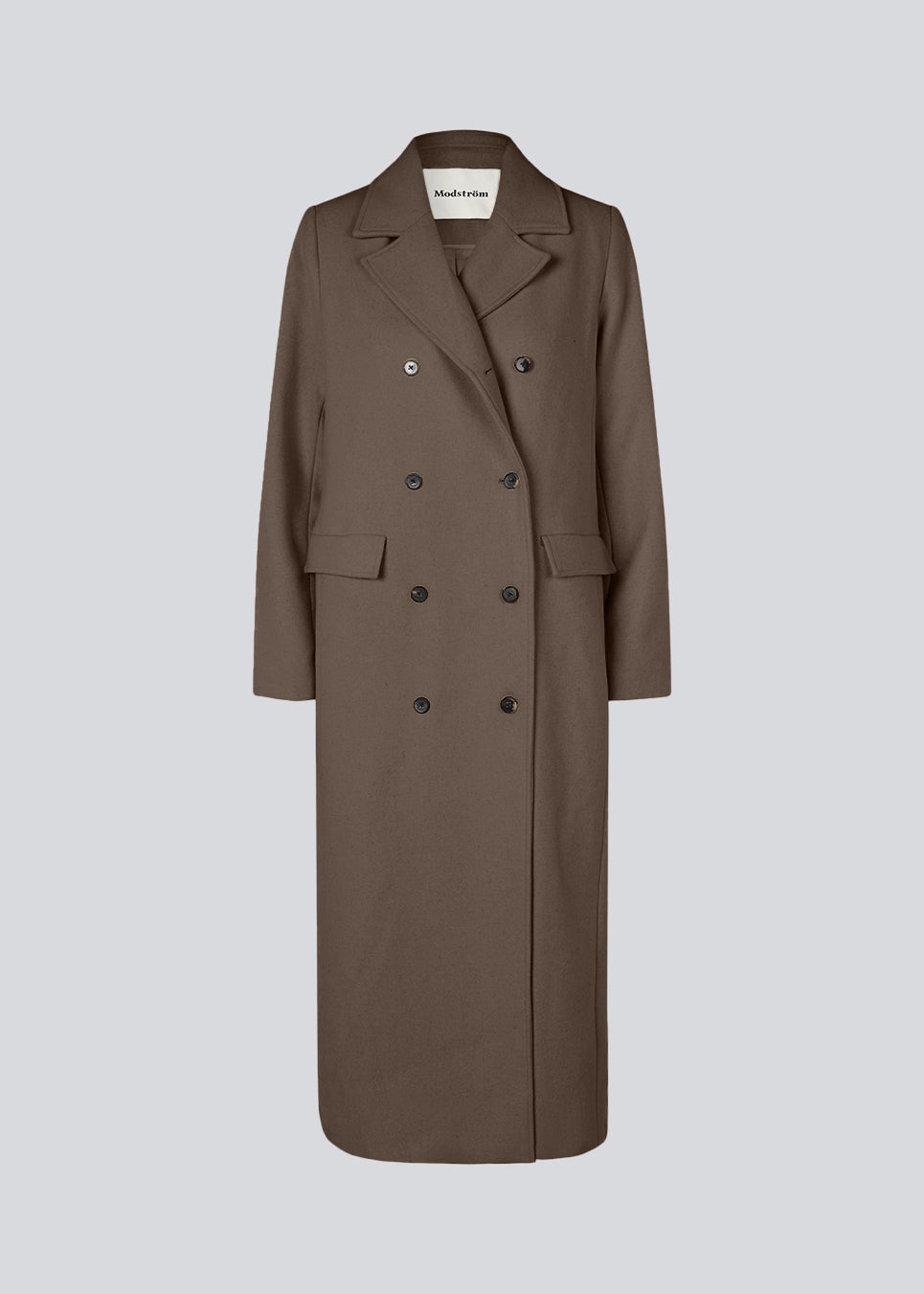 Klassisk, dobbeltradet uldfrakke med krave og revers. JuniperMD coat har en afslappet pasform, foer og en slids bagpå.