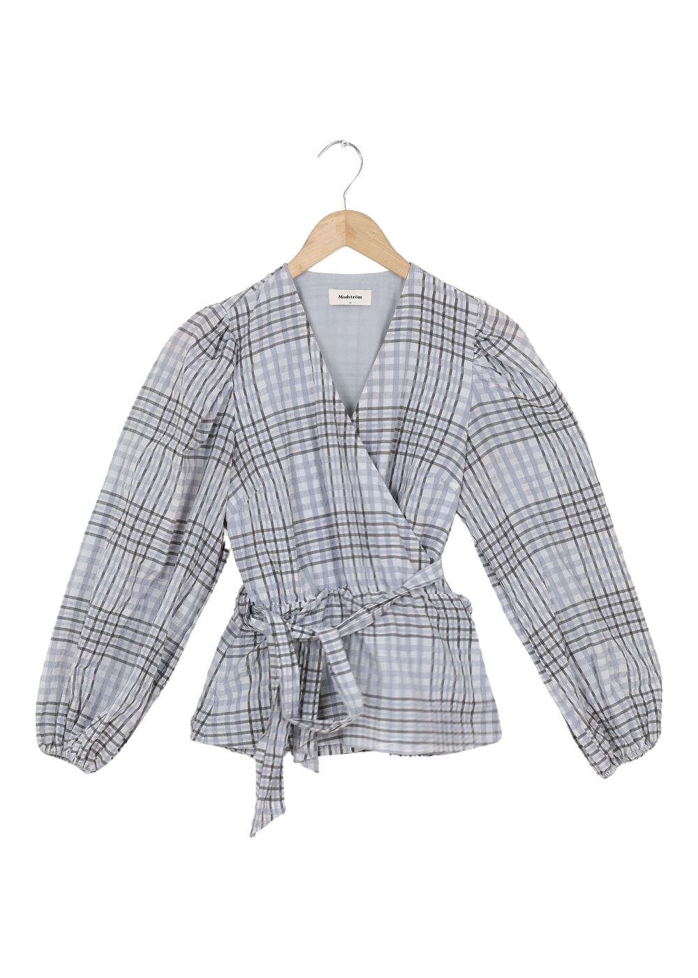 ModströM Preloved Taia Wrap Top - Pale Blue Check