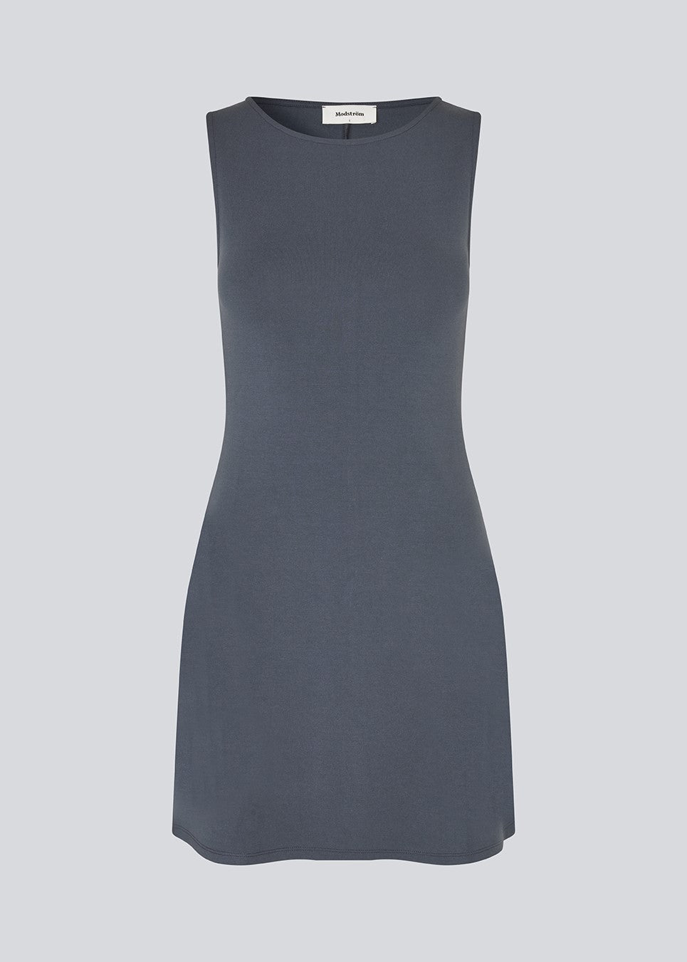 Figursyet mini kjole i mørkeblå/mørkegrå i A-facon uden ærmer med rund hals. JosefineMD tank flare dress er fremstillet i et strækbart materiale.
