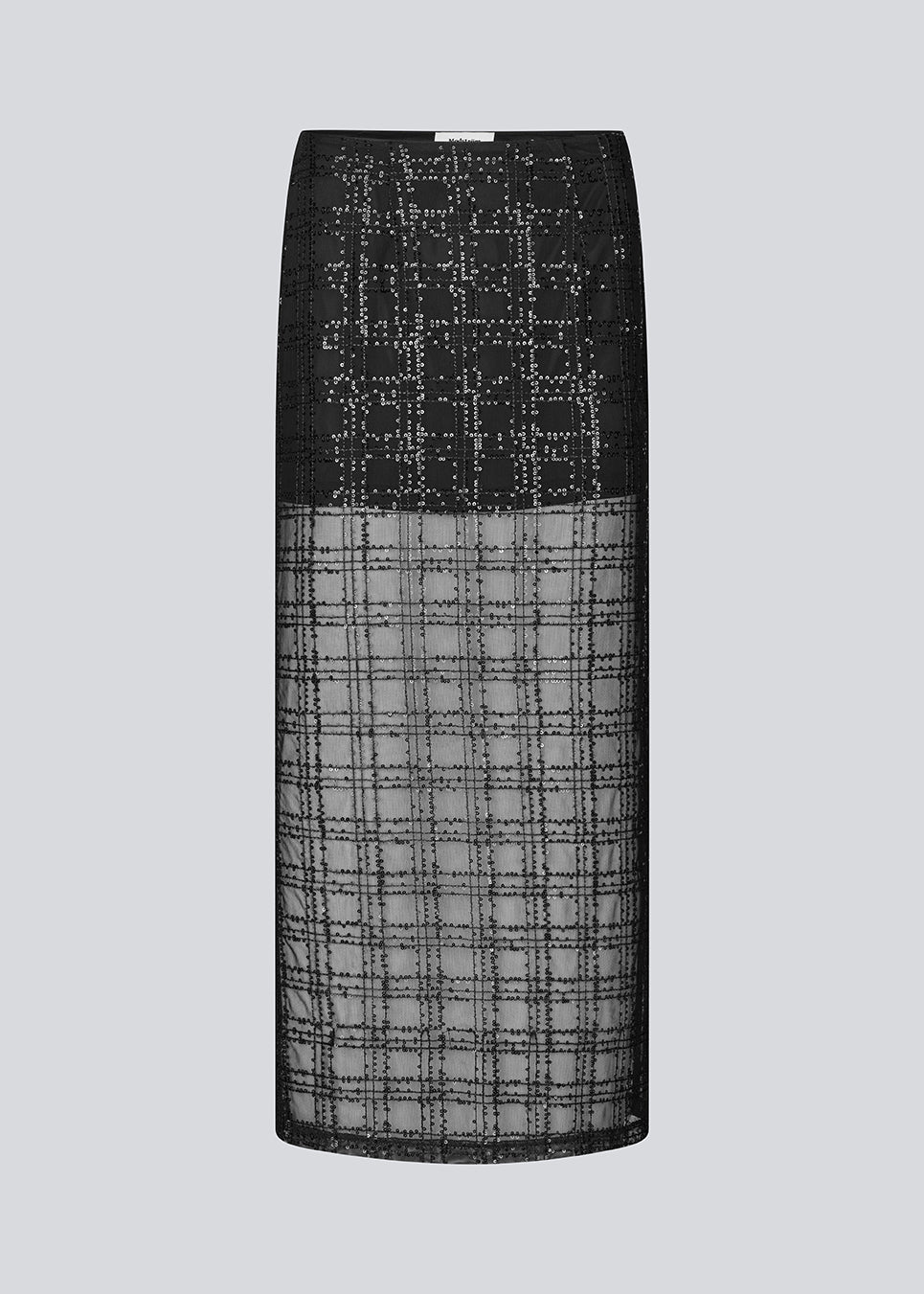 Lang nederdel med i et transparant materiale med palietter. Paerleenmd long skirt har foer, en usynlig lynlås i siden og en slids