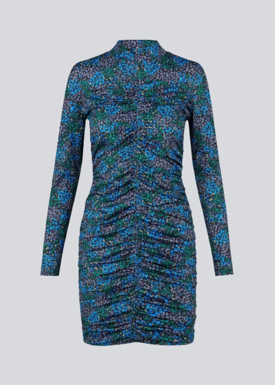 Kort kjole i farven: Malibu Poetry Flower, med lange ærmer og lav krave. TilloMD print dress har en tætsiddende facon med rynket, elastisk effekt langs midterstykket både foran og bagpå.