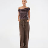 Himamd print off-shoulder top - Seal Brown Dot