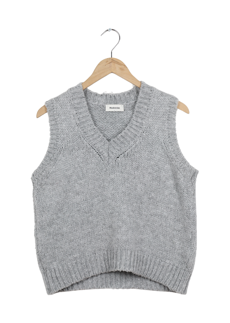 Modström Preloved Valentia v-neck vest - Grey Melange