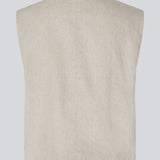 Kort beige vest i vævet hørkvalitet i beige. ParkMD vest har en dyb v-udskæring, knapper og en afslappet og løs silhuet.&nbsp;