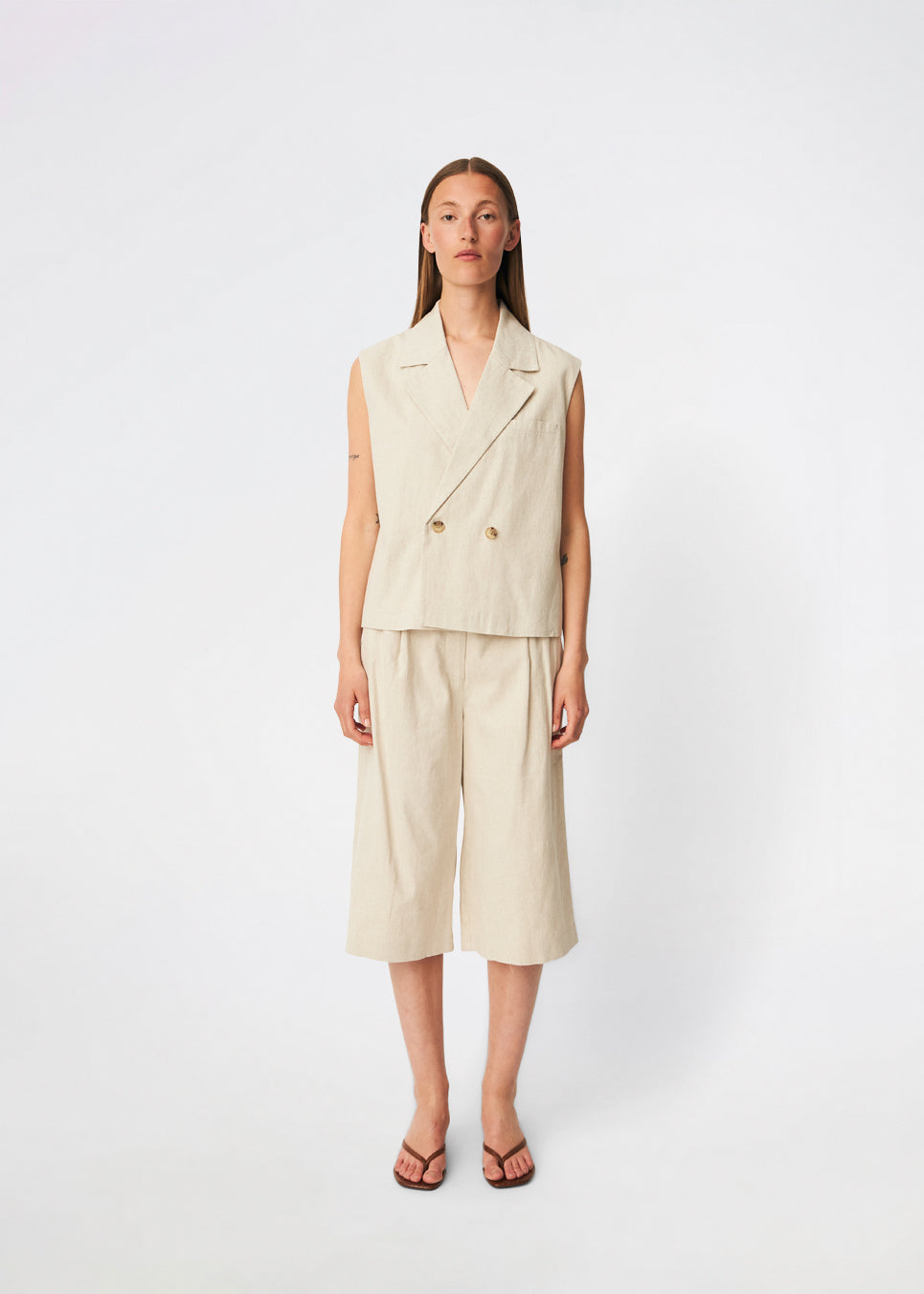 Galemd linen long shorts - Beige melange