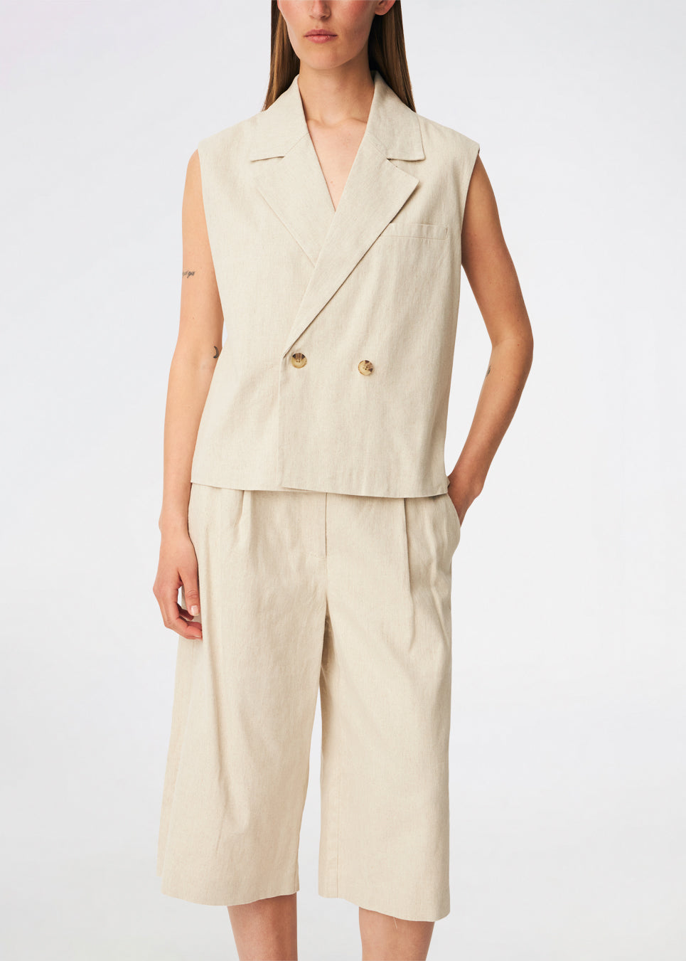 Galemd linen long shorts - Beige melange