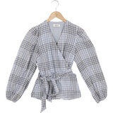 Modström Preloved Taia wrap top - Pale Blue Check
