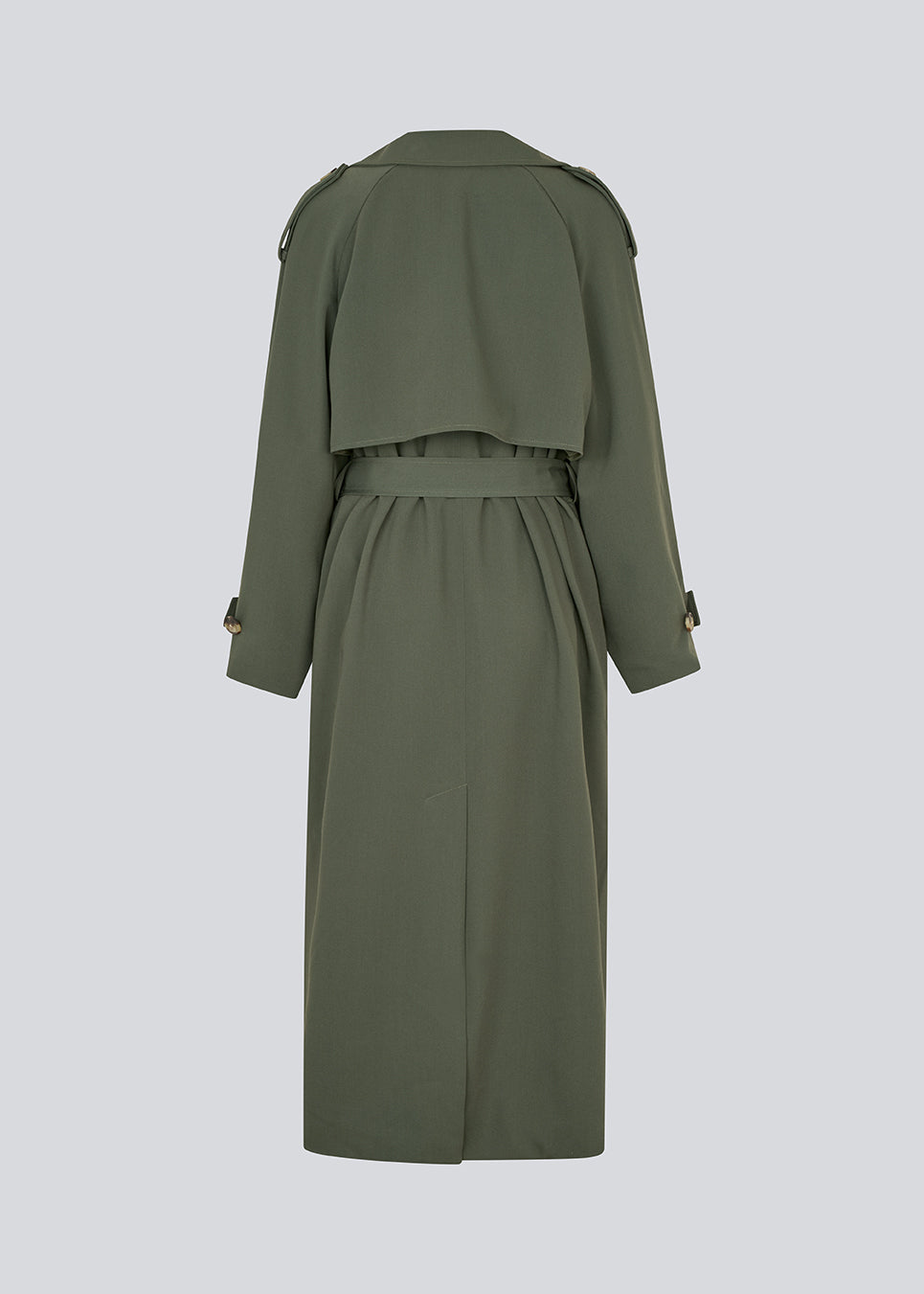 Oversized dobbeltradet trenchcoat med bindebånd i taljen i mørkegrøn. EvieMD jacket har lav skuldersøm og lange, brede ærmer. Med foer.&nbsp;