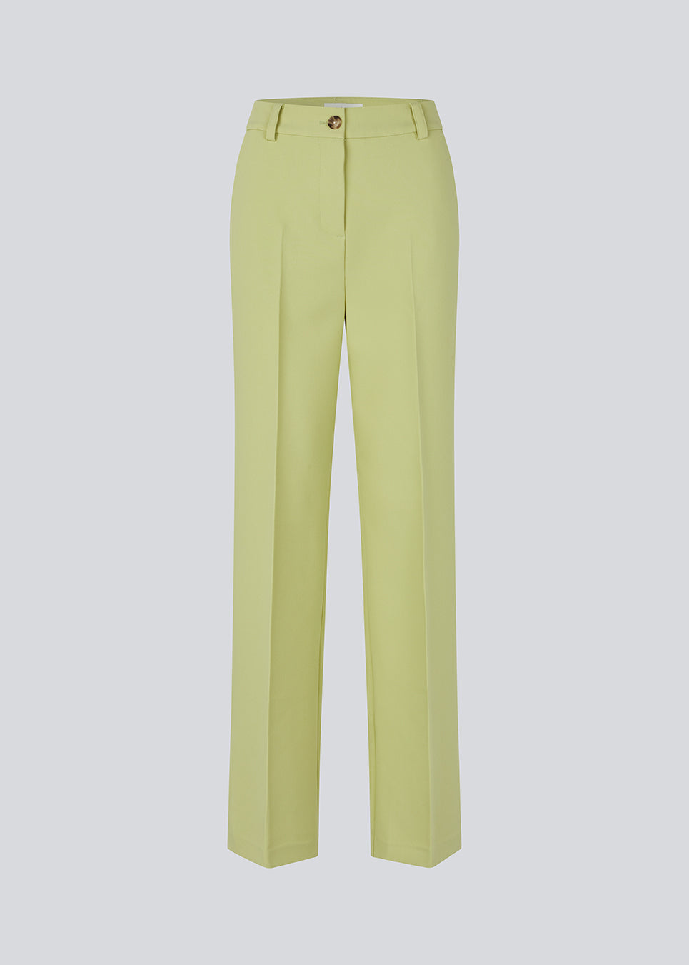 Gale pants i lys grøn/lime grøn har et klassisk design. Buksen har lige, vide ben med pressefolder som skaber et elegant udtryk.