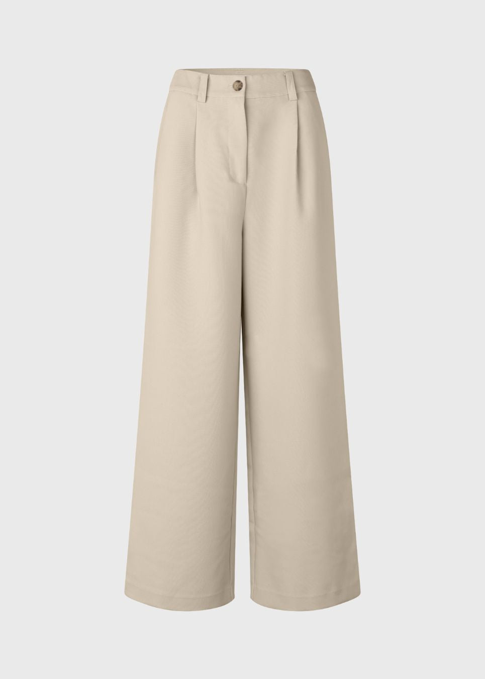 Habitbukser med læg i et klassisk gale materiale. Galemd wide pants har brede ben og sidelommer.