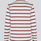 Langærmet t-shirt i bomuldsjersey med striber. HellenMD LS stripe t-shirt har en afslappet pasform med brede ærmer og rund hals. Modellen er 175 cm og har en størrelse S/36 på.