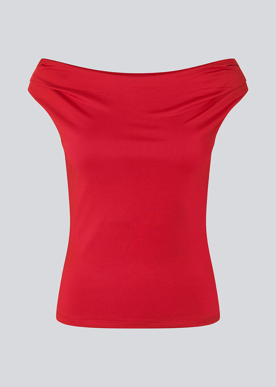 Rød off-shoulder top i et elastisk materiale. HimaMD off-shoulder top har en tætsiddende pasform og er let cropped.&nbsp;