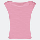Lyserød off-shoulder top i et elastisk materiale. HimaMD off-shoulder top har en tætsiddende pasform og er let cropped.