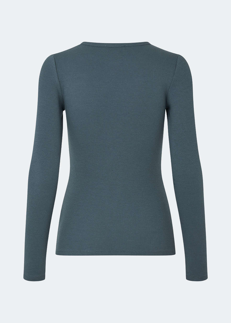 Blød, tætsiddende langærmet T-shirt i økologisk bomuldsrib med stretch og rund halsudskæring. Brug den under en blazer eller med bukser med vide ben.
 