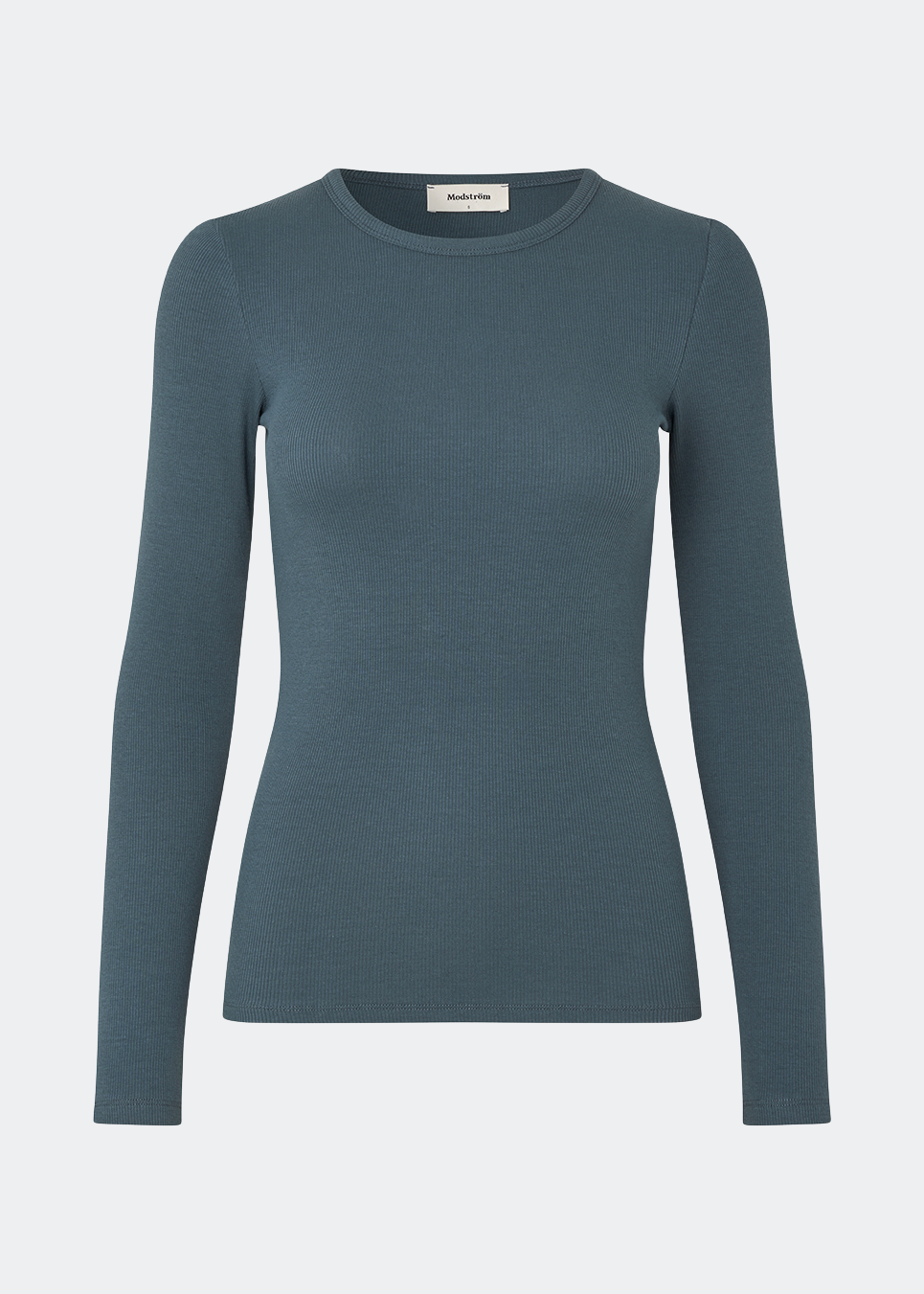 Blød, tætsiddende langærmet T-shirt i økologisk bomuldsrib med stretch og rund halsudskæring. Brug den under en blazer eller med bukser med vide ben.
 