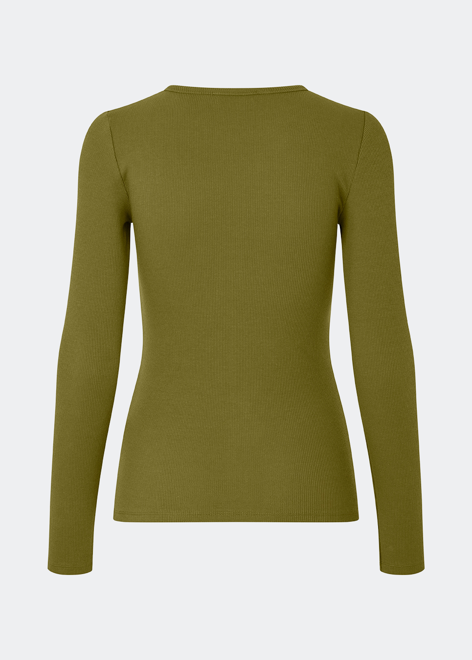 Blød, tætsiddende langærmet T-shirt i økologisk bomuldsrib med stretch og rund halsudskæring. Brug den under en blazer eller med bukser med vide ben.