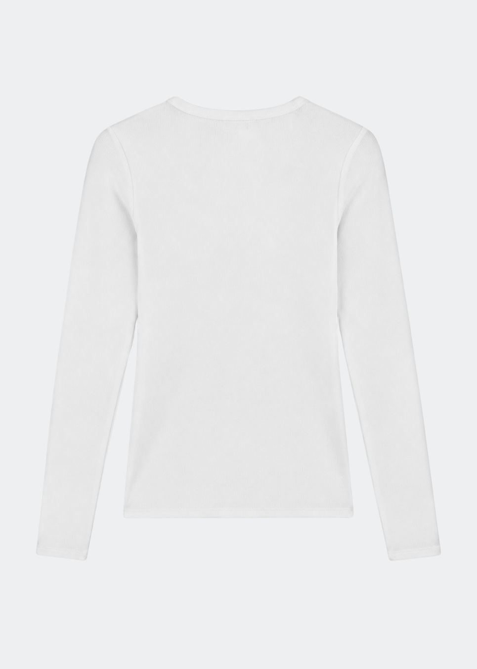 Blød, hvid tætsiddende langærmet T-shirt i økologisk bomuldsrib med stretch og rund halsudskæring. Style med matchende tank top som på billedet: Igormd tank top. Modellen er 175 cm høj og bruger størrelse S/36.