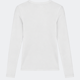 Blød, hvid tætsiddende langærmet T-shirt i økologisk bomuldsrib med stretch og rund halsudskæring. Style med matchende tank top som på billedet: Igormd tank top. Modellen er 175 cm høj og bruger størrelse S/36.