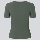 Lækker basic t-shirt i mørkegrøn i en blød bomuldsrib med stretch. Igormd short t-shirt har en tætsiddende pasform med korte ærmer.&nbsp;