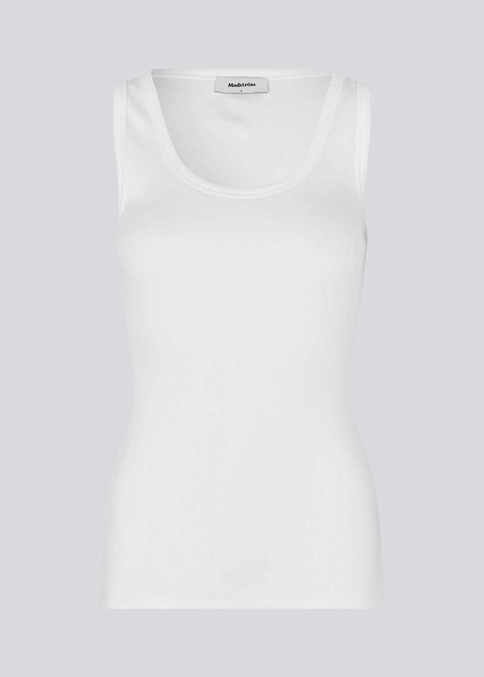 Ærmeløs hvid top i ribbed bomuldsjersey. Igormd tank top har en tætsiddende pasform og en rund halsudskæring.&nbsp;
