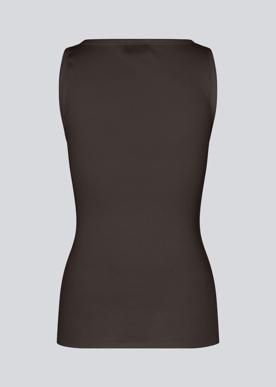 Ærmeløs top i mørkebrun i ribbed bomuldsjersey. Igormd tank top har en tætsiddende pasform og en rund halsudskæring. cropped pasform med lange ærmer.&nbsp;