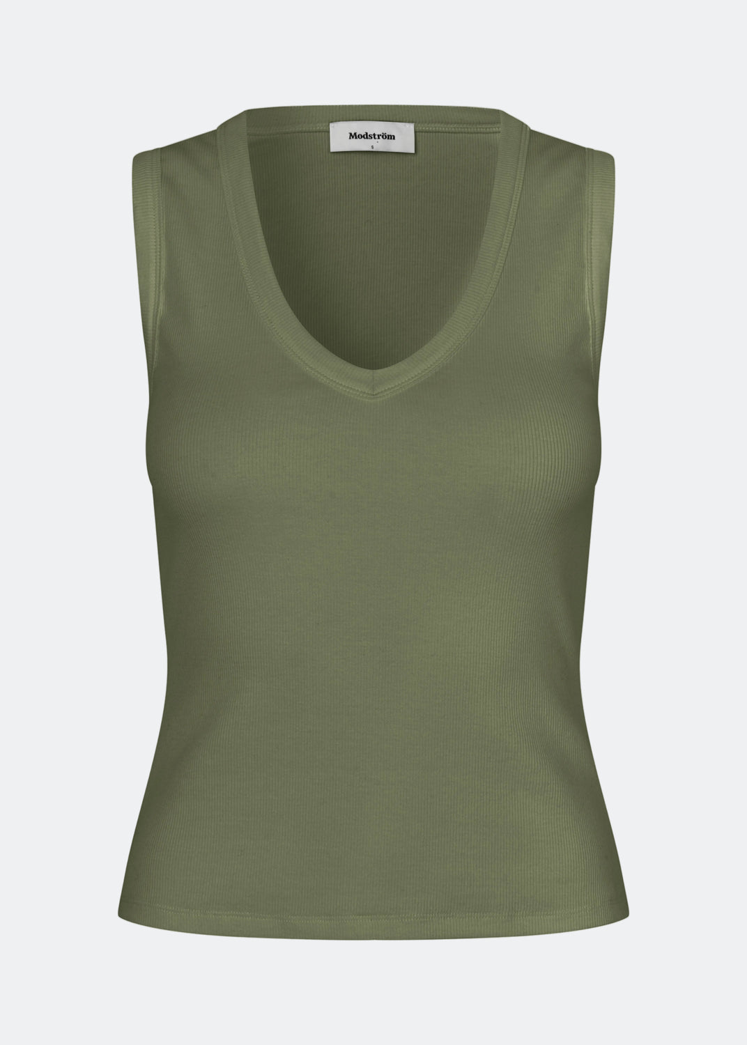 Ærmeløs grøn top i ribbed bomuldsjersey. Igormd tank top har en tætsiddende pasform og en rund halsudskæring. cropped pasform med lange ærmer.