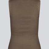 Ærmeløs brun top i ribbed bomuldsjersey. Igormd tank top har en tætsiddende pasform og en rund halsudskæring. cropped pasform med lange ærmer.