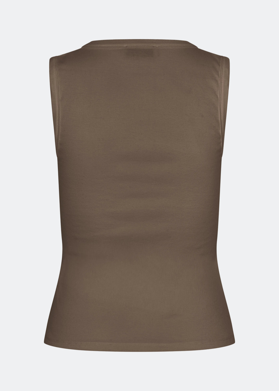 Ærmeløs brun top i ribbed bomuldsjersey. Igormd tank top har en tætsiddende pasform og en rund halsudskæring. cropped pasform med lange ærmer.