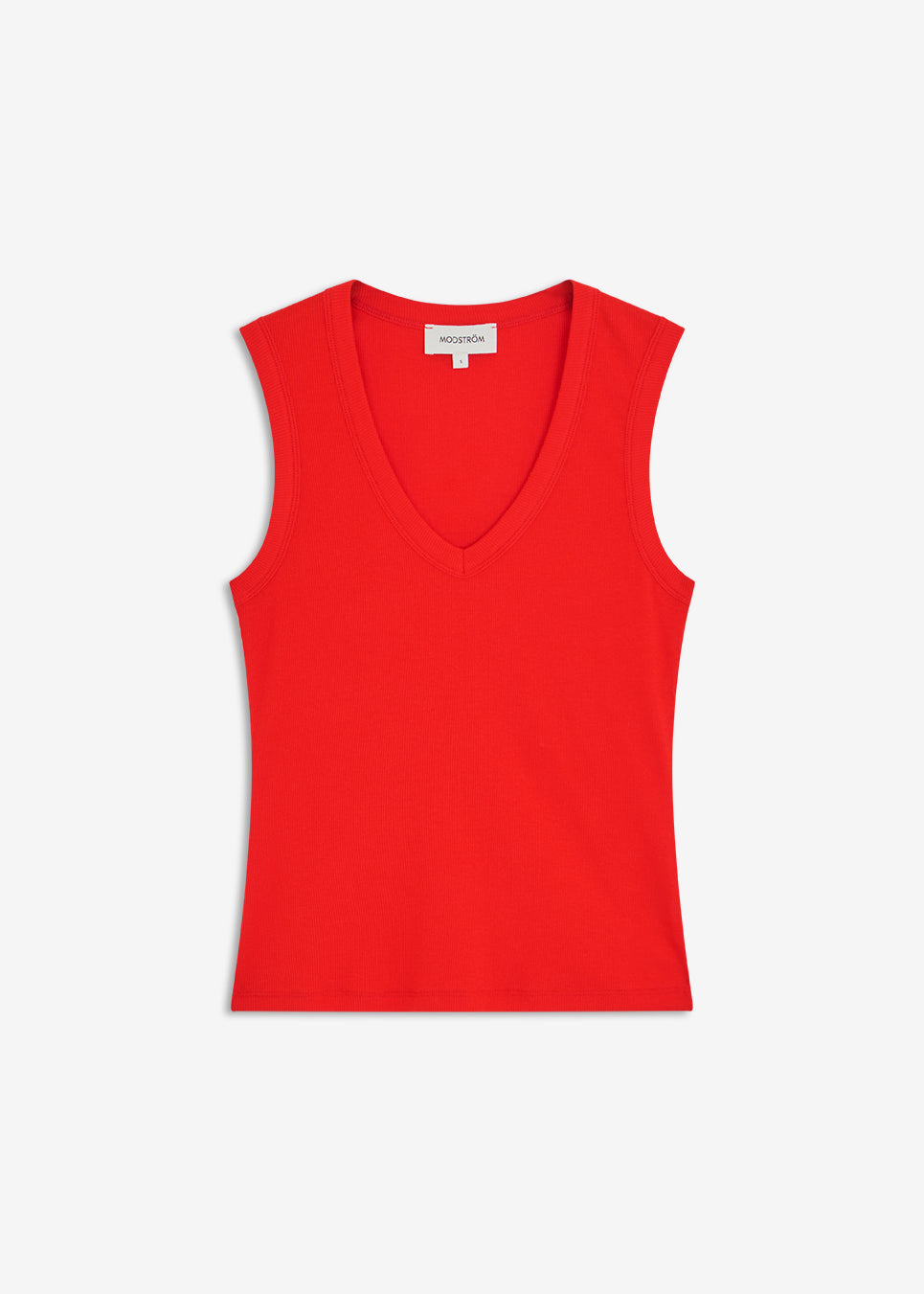 Tætsiddende ærmeløs top med dyb V-udskæring. Igormd v-neck top er skabt i ribbet økologisk bomuld med stretch. Brug den under en åben skjorte eller med bukser med vide ben.&nbsp;