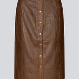 Midi nederdel i lammelæder med et vintage inspireret look. IsmaelMD skirt har en mellemhøj talje, foer og en knappelukning fortil.