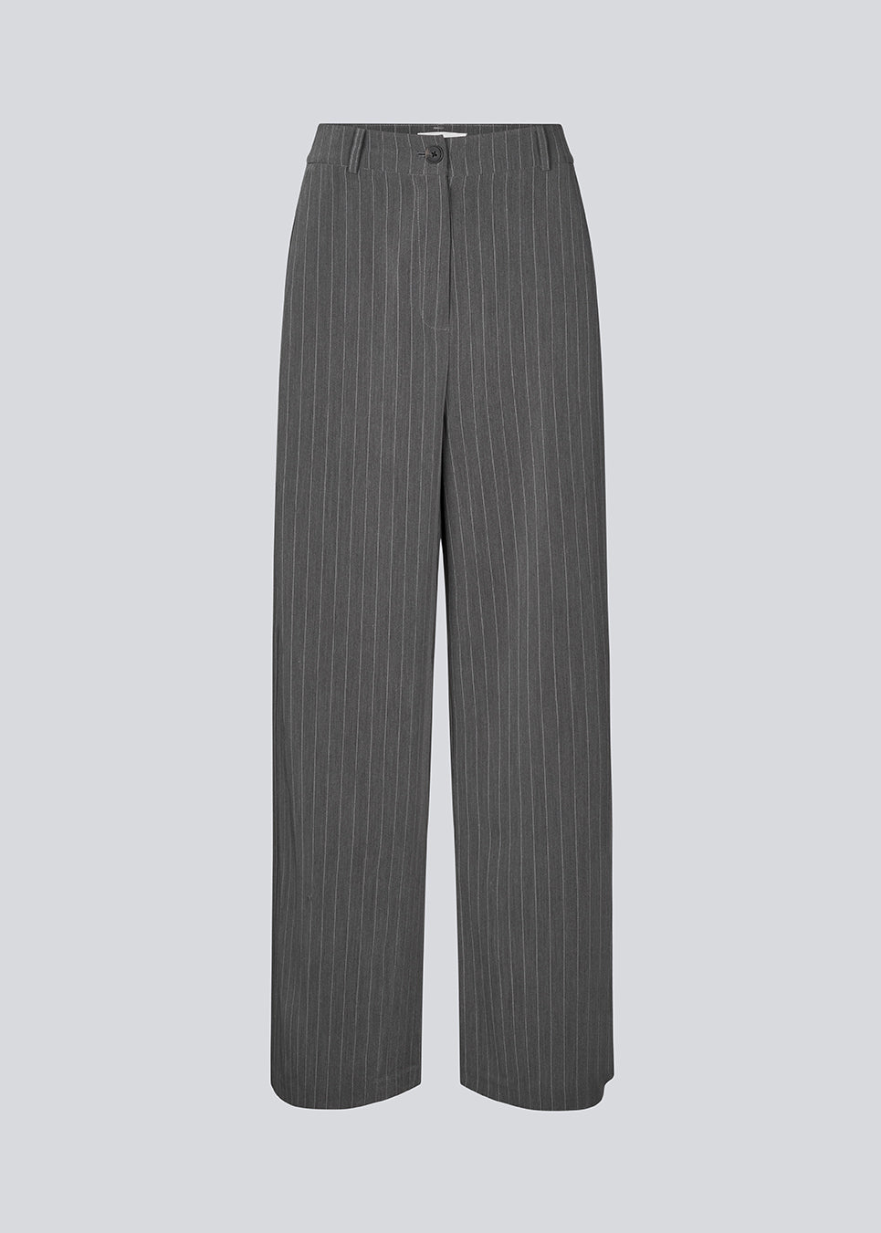 Grå pinstripe bukser med vide ben. KemmaMD pants har sidelommer, en mellem højtalje, lynlåsgylp og paspolerede baglommer.