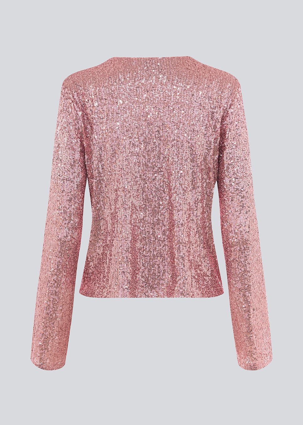 Pink langærmet cardigan med palietter. MulanMD top har lange brede ærmer, er let cropped og har 2 bindebånd fortil.