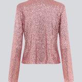 Pink langærmet cardigan med palietter. MulanMD top har lange brede ærmer, er let cropped og har 2 bindebånd fortil.