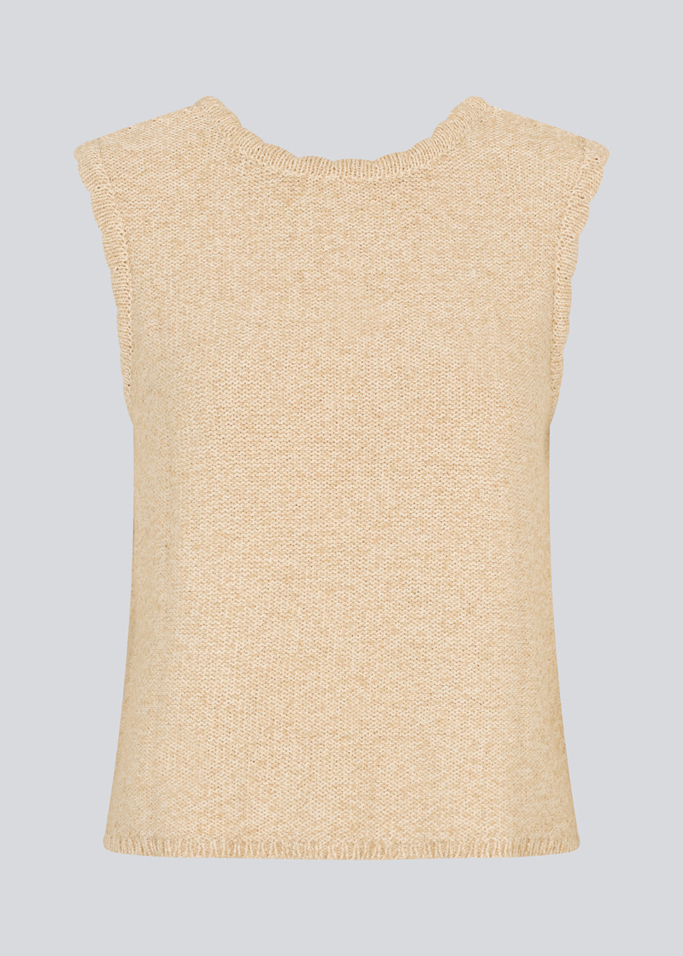 Strikket top i beige uden ærmer i bomuld. NerissaMD top har detaljerede kanter og en dyb v-udskæring på ryggen.