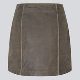 Klassisk kort a-formet læder-nederdel i Lammelæder medmellemhøj talje. NimaMD skirt haret vintage-inspireret look og en skjult lynlås isiden.
