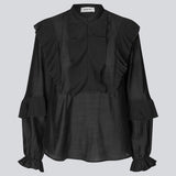Sort Langærmet bluse med flæsedetaljer og en åbning fortil. Phungmd shirt i har en løs pasform og løse ærmer med elastik.