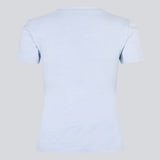 Tætsiddende t-shirt med rhinsten økologisk bomuld. Plaimamd print t-shirt er let cropped;og har en rund hals. Modellen er 175 cm og har en str S/36 på.