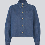 Løs skjorte i bomuldsdenim. Possymd shirt har en skjortekrave, knappelukning og en forlomme på brystet.&nbsp;