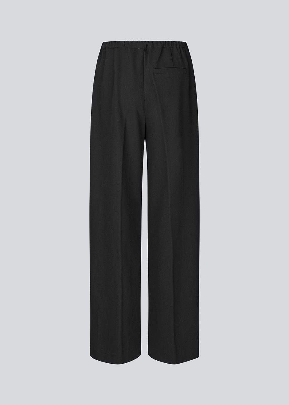 Sorte bukser med brede ben og pressefold. Ridermd pants har sidelommer og elastisk talje – stilrene og komfortable på én gang.
