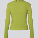 Flatterende langærmet top i grøn i 96% økologisk bomuld med stilrene kontrastsyninger. Soleimd top har klassisk krave og en moderne, minimalistisk udtryk.