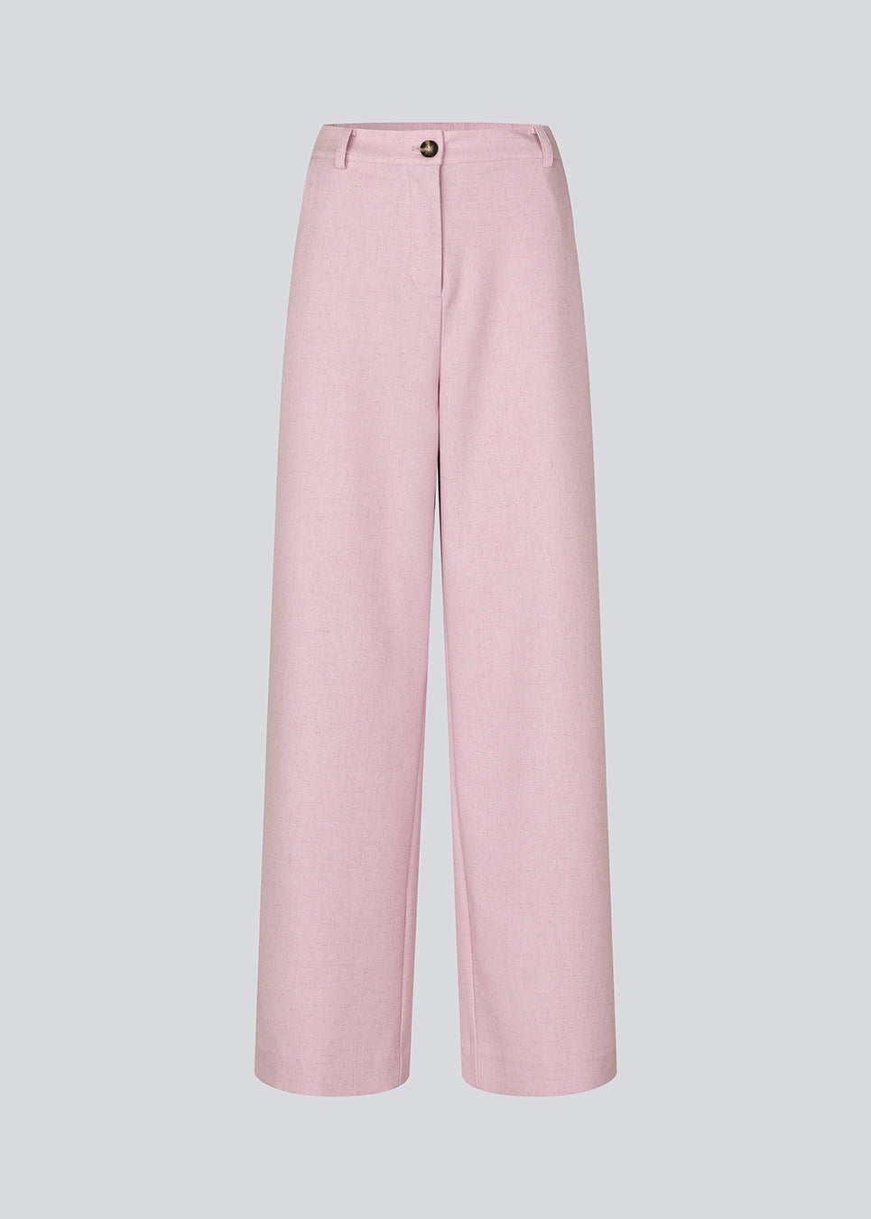 Vidde habitbukser i fin lyserød med bæltestropper, skjult lynlås og brun knap.Sophiemd Pants giver et feminint, moderne look – perfekt med t-shirt eller strik.