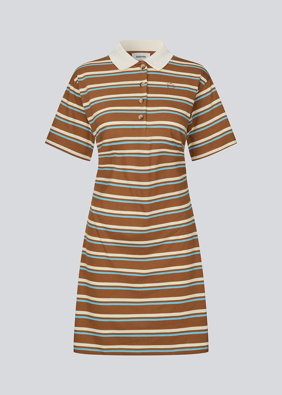 Kortærmet polo-kjole med striber. StetsonMD Polo Dress er figursyet og kort med brede ærmer. Den har krave, knapper og diskret brystlogo, der giver et sporty og stilfuldt udtryk.