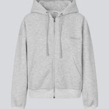 Sweatshirt i grå i bomuldsblanding med lynlås og logo. TiaMD zip har lommer, hætte med snørre og ribkant ved ærmer og bund.