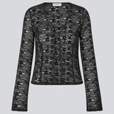 Figursyet top i stretchy blonde med ærmer, der bliver bredere forneden. TildeMD lace top har en dyb V-udskæring og to bindebånd foran.