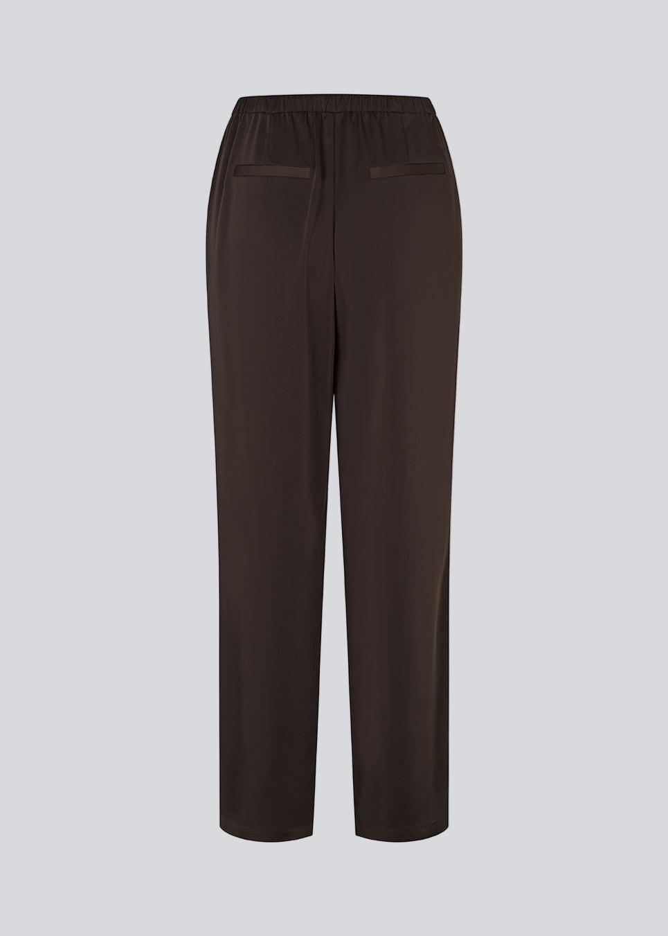 Brune løse satin bukser. Timmiemd pants har brede ben, lommer og en bindelunkning. Et afsalappet fit med et elegant udtryk.