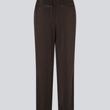 Brune løse satin bukser. Timmiemd pants har brede ben, lommer og en bindelunkning. Et afsalappet fit med et elegant udtryk.