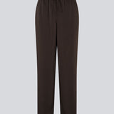 Brune løse satin bukser. Timmiemd pants har brede ben, lommer og en bindelunkning. Et afsalappet fit med et elegant udtryk.