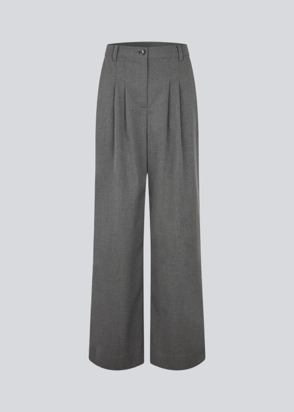Grå habitbukser med læg og vide ben. Tuesdaymd pants har en mellemhøj talje, lynlåsgylp samt sidelommer og paspolerede baglommer.