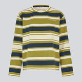 Stribet langærmet T-shirt i navy blå og grøn. Ulvamd stripe LS t-shirt har rund hals, en løs pasform og et diskret brystlogo. En frisk og afslappet style med et tidløst udtryk.

Materiale:
52% Bomuld
48% Polyester