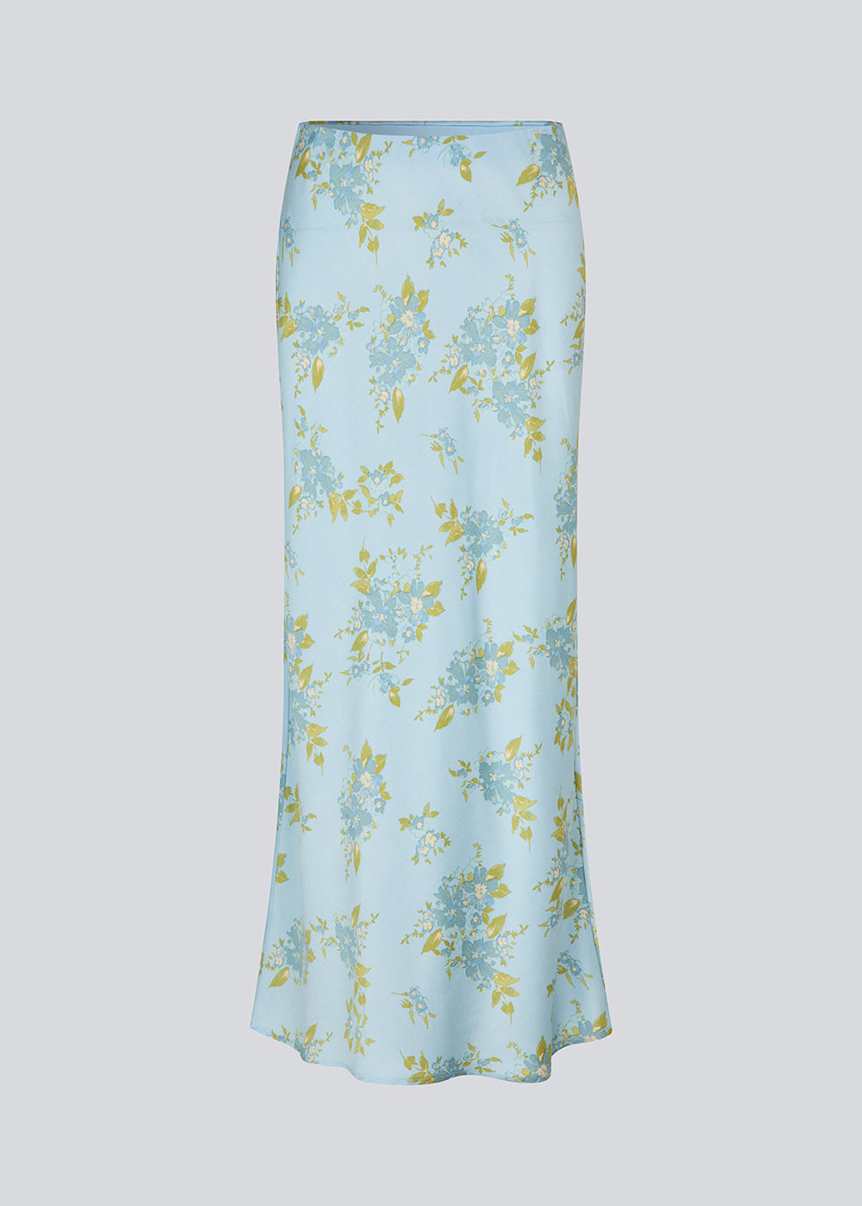 Elegant maxinederdel med et romantisk lyseblåt blomsterprint. Uttamd print skirt er fremstillet i 100% genanvendt polyester og har et flatterende snit, der falder smukt og giver et feminint udtryk. Modellen er 175 cm og har en str. S/36 på.

Materiale:
100% Recycled Polyester